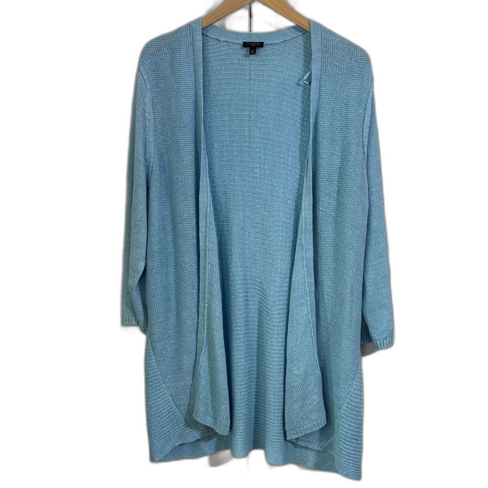 Talbots Women's Plus Size Blue Linen Knit Open Front 3/4 Sleeve Cardigan size 2X